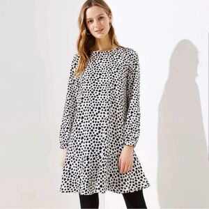 LOFT Black and White Heart Patterned Long Sleeve Dress